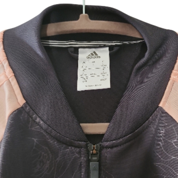 Adidas Originals Pink & Black Floral Embossed Zip Track Jacket Women Size Large - Picture 5 of 7